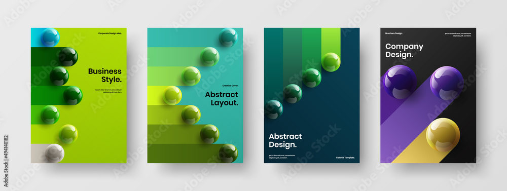 Colorful realistic balls annual report layout set. Vivid cover vector design template collection.