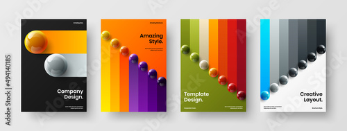 Geometric 3D balls front page template collection. Isolated handbill design vector concept composition.