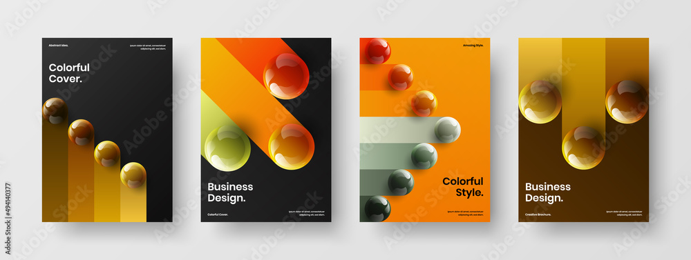 Simple cover design vector illustration collection. Geometric realistic spheres annual report template composition.