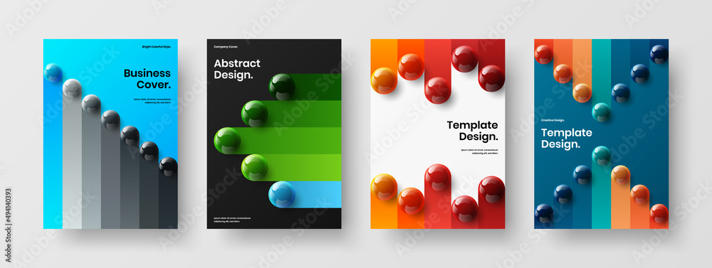 Modern 3D spheres banner illustration collection. Unique company cover A4 vector design concept bundle.