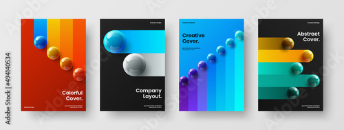 Vivid realistic balls poster illustration collection. Minimalistic leaflet A4 vector design layout set.