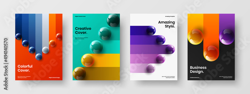 Premium company cover A4 design vector layout bundle. Fresh realistic spheres annual report illustration composition.
