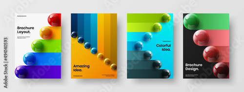 Premium realistic spheres flyer concept bundle. Unique corporate cover A4 vector design illustration composition.