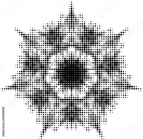 Mandala_2 pattern in halftone dots effect style. Vector.