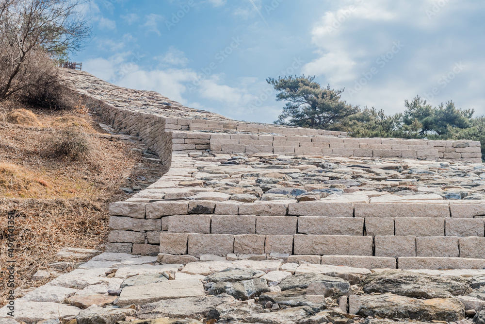 Top of Gomo mountain fortress wall located at Mungyeong, South Korea.