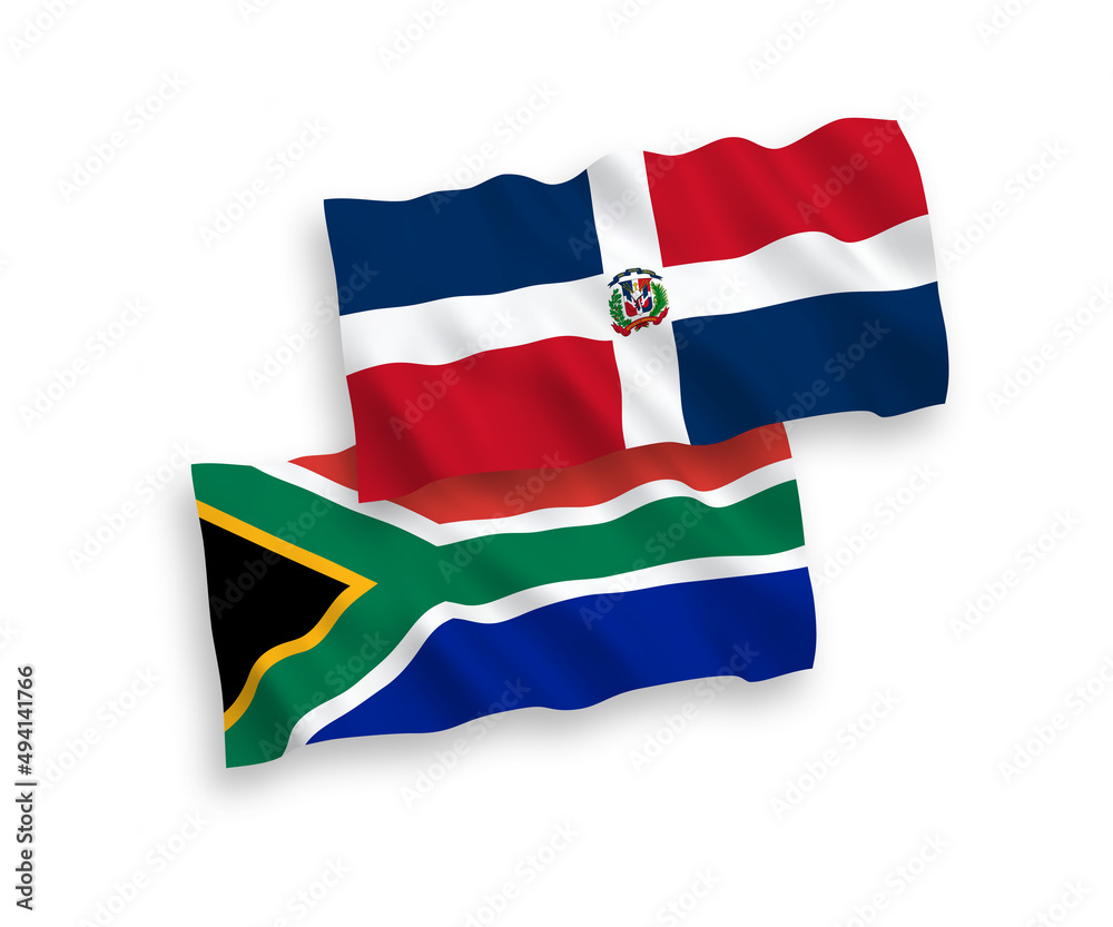 Fototapeta premium Flags of Dominican Republic and Republic of South Africa on a white background