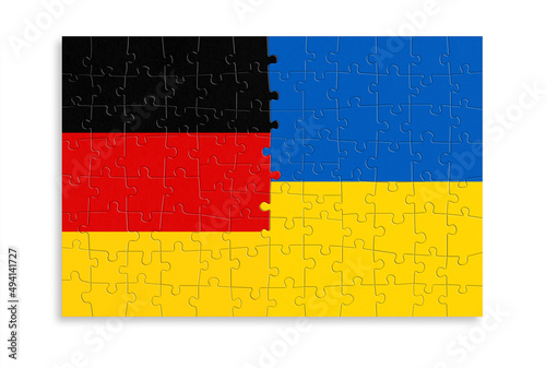 Puzzle made from Germany and Ukraine flags. Relationship between Germany and Ukraine