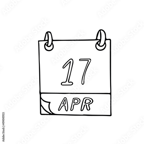 calendar hand drawn in doodle style. April 17. World Hemophilia Day, date. icon, sticker, element