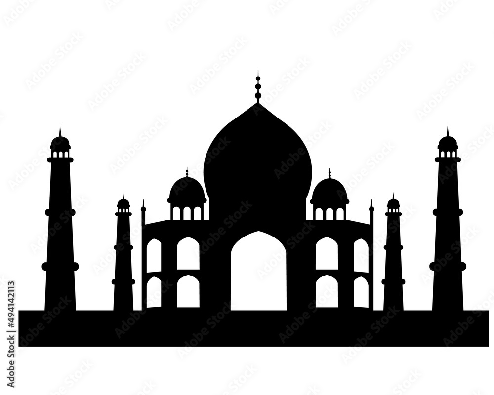 Silhouette of taj mahal vector illustration in black and white