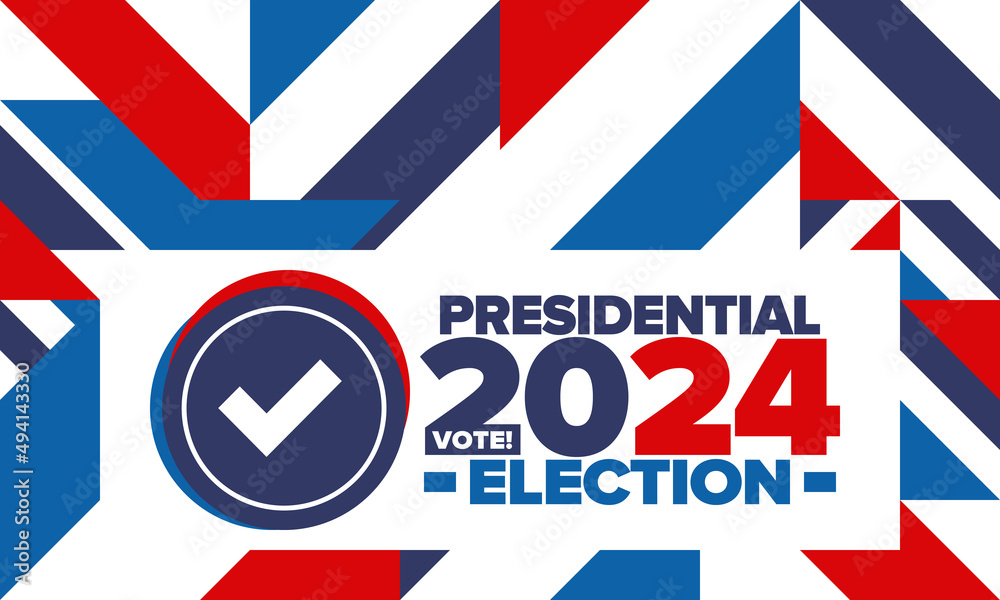 Obraz premium Presidential Election 2024 in United States. Vote day, November 5. US Election campaign. Make your choice! Patriotic american vector illustration. Poster, card, banner and background