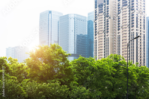 Photography City business buildings and green plants