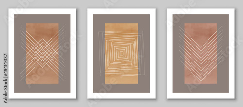 Abstract art,  hand painted, watercolor geometric background. Design for poster, wall decoration, cover, EPS10 vector template, set