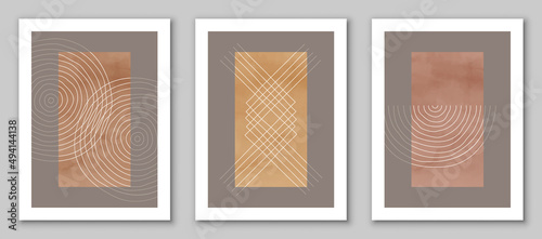 Abstract art,  hand painted, watercolor geometric background. Design for poster, wall decoration, cover, EPS10 vector template, set