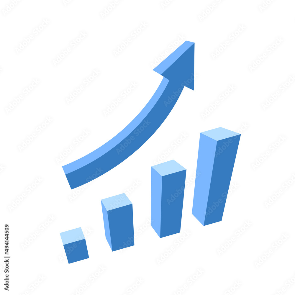 3d Icon with bar chart, price growth concept, charts, statistics and analytics, investment and business growth, finance and money, startup and upward arrow. 3d rendering. Vector graphics 3d Icon with bar chart, price growth concept, charts, statistics and analytics, investment and business growth, finance and money, startup and upward arrow. 3d rendering. Vector graphics