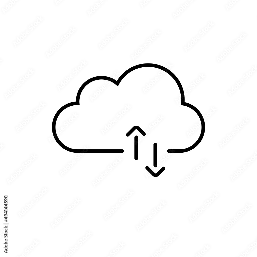 Linear cloud illustration for cloud storage, hosting, websites, ui design and remote server. Cloud remote data icon, save and download information. Isolated on white background. Vector graphics Linear cloud illustration for cloud storage, hosting, websites, ui design and remote server. Cloud remote data icon, save and download information. Isolated on white background. Vector graphics