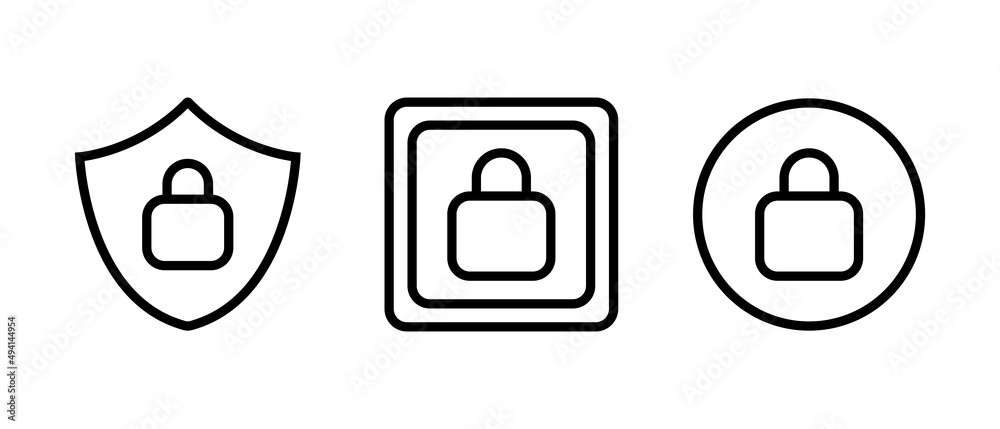 Linear protection icons for reliability and security. Locked icons for web development, applications, ui design. Isolated on white background. Vector graphics Linear protection icons for reliability and security. Locked icons for web development, applications, ui design. Isolated on white background. Vector graphics