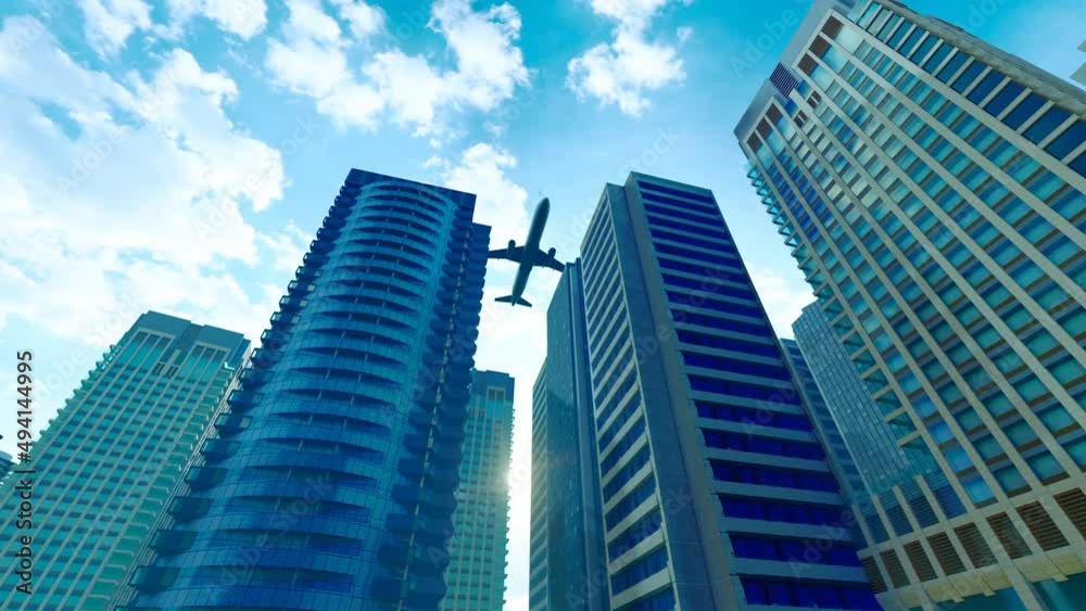 The business plane passes through the roof of the office building The business plane passes through the roof of the office building