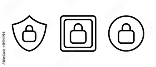 Linear protection icons for reliability and security. Locked icons for web development, applications, ui design. Isolated on white background. Vector graphics
