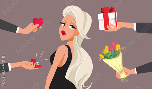 Attractive Blonde Woman Surrounded by Gifts Vector Cartoon Illustration photo