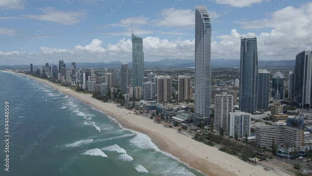 Surfers Paradise - Beachfront Hotels And Apartment Buildings With Breathtaking View Of Sea At Summer In Australia. - aerial Surfers Paradise - Beachfront Hotels And Apartment Buildings With Breathtaking View Of Sea At Summer In Australia. - aerial