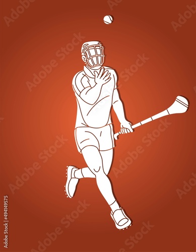 Hurling Player Action Cartoon Graphic Vector