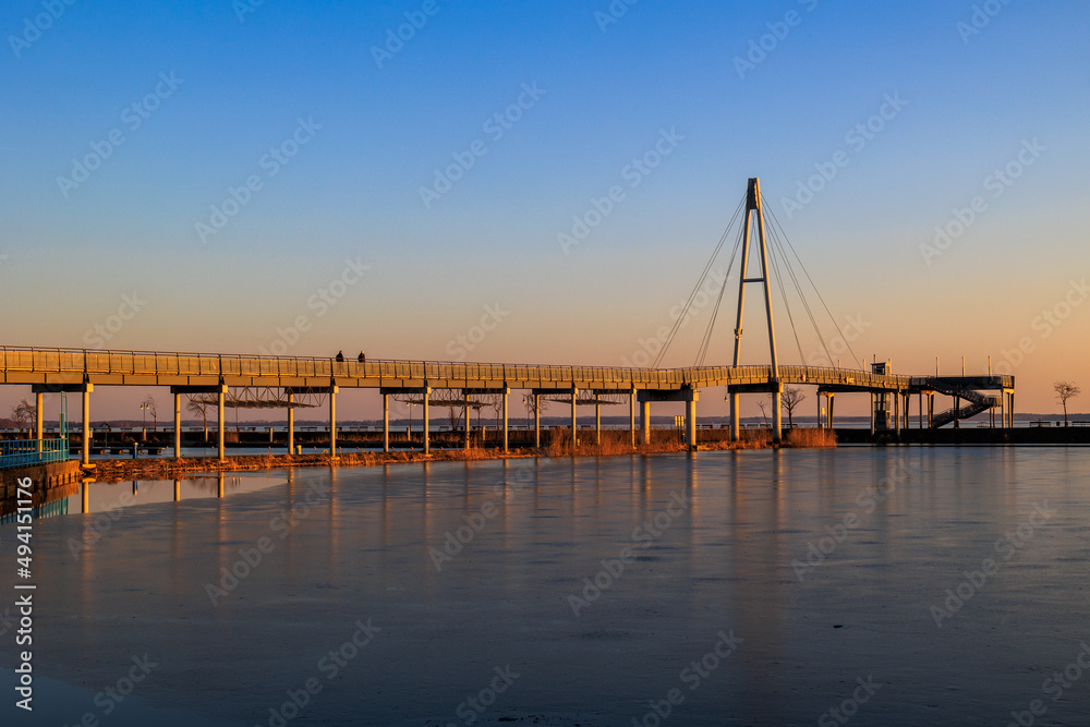 sunset at the pier in Giżycko