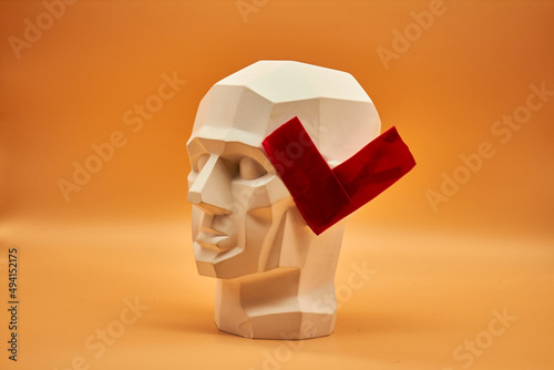 Plaster head of a man. Statue. Creative work of art