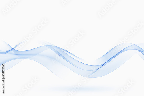 Blue smoky transparent wave flow. Abstract wave vector background.