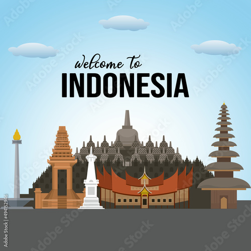 Indonesia Icons and landmarks vector illustration