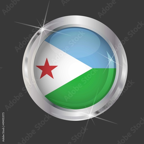 Free Download Flag of Djibouti in circle. 3D effect. Glossy and shiny button with metal frame and sparkles. Light reflection. Round Graphic design element. Isolated on gray background. Vector image EPS 10.  - GFXLoad