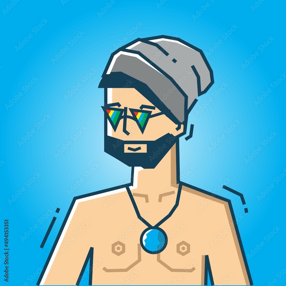 Square face Character in stiff art style illustration Square face Character in stiff art style illustration