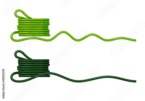 Garden rubber hoses for watering. Agricultural equipment. Set of vector colorful irrigation hosepipes isolated on white background