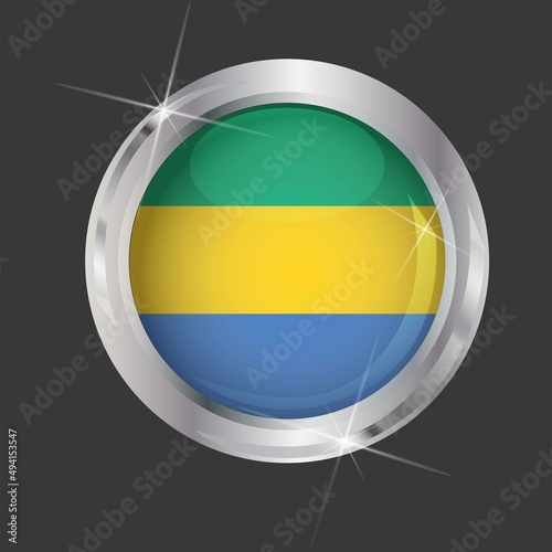 Flag of Gabon in circle. 3D effect. Glossy and shiny button with metal frame and sparkles. Light reflection. Round Graphic design element. Isolated on gray background. Vector image EPS 10. Free Download Flag of Gabon in circle. 3D effect. Glossy and shiny button with metal frame and sparkles. Light reflection. Round Graphic design element. Isolated on gray background. Vector image EPS 10. - GFXLoad