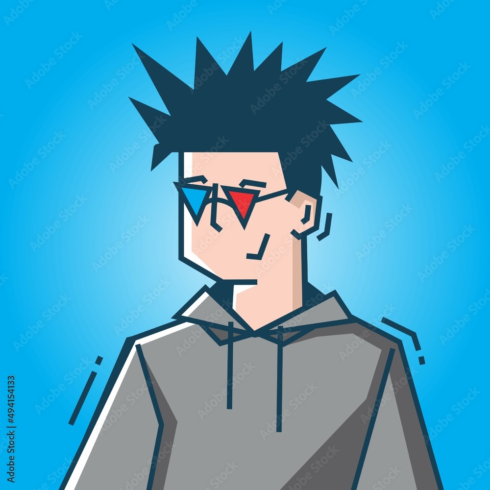 Square face Character in stiff art style illustration Square face Character in stiff art style illustration