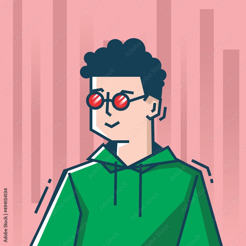 Square face Character in stiff art style illustration Square face Character in stiff art style illustration