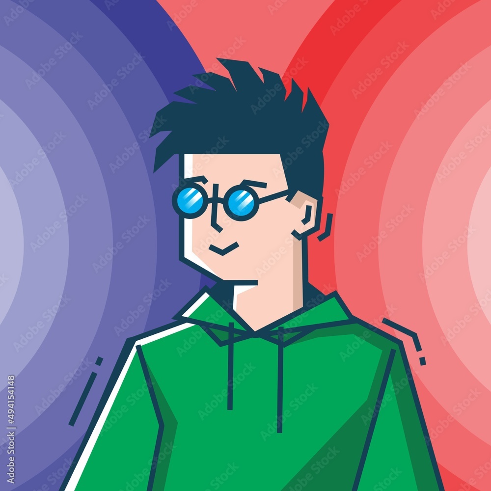 Square face Character in stiff art style illustration Square face Character in stiff art style illustration