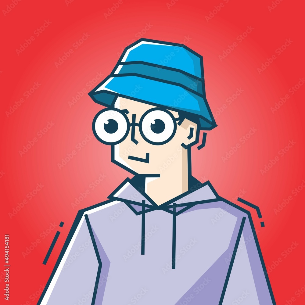 Square face Character in stiff art style illustration Square face Character in stiff art style illustration