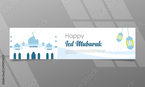 Ramadhan Kareem Happy Ied Mubarak Mosque and Lantern Banner Design