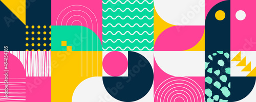 Abstract spring background vector. Geometric shapes pattern, Mosaic wallpaper design for presentation, cover, ads banner and wall art for home decoration.