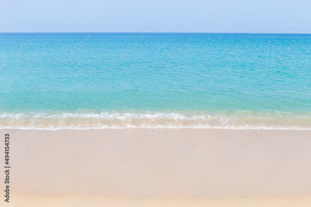 Tropical summer beach background, outdoor day light, empty clean fine sandy beach