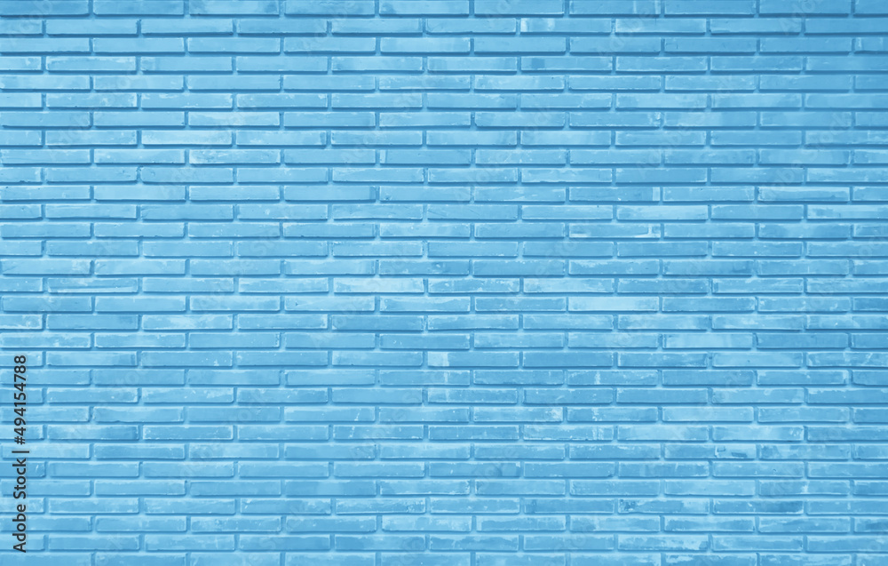 Pastel blue brick wall texture background. Brickwork painted of blue