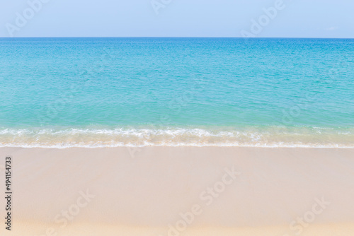 Tropical summer beach background, outdoor day light, empty clean fine sandy beach