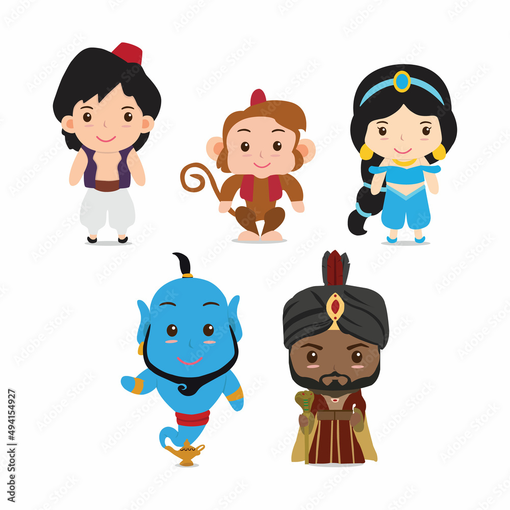 Set of chibi Aladdin cartoon vector illustration Stock 벡터 | Adobe Stock