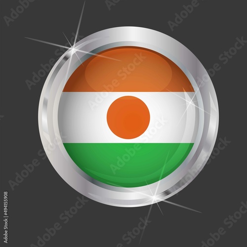 Flag of Niger in circle. 3D effect. Glossy and shiny button with metal frame and sparkles. Light reflection. Round Graphic design element. Isolated on gray background. Vector image EPS10 Free Download Flag of Niger in circle. 3D effect. Glossy and shiny button with metal frame and sparkles. Light reflection. Round Graphic design element. Isolated on gray background. Vector image EPS10 - GFXLoad