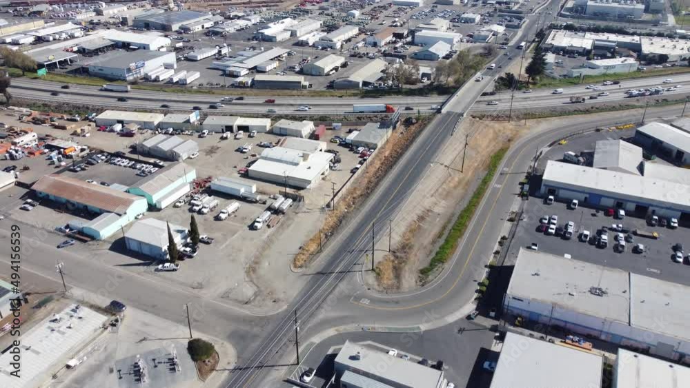 Aerial Drone of Freeway and Streets in Industrial City Area 4k Aerial Drone of Freeway and Streets in Industrial City Area 4k