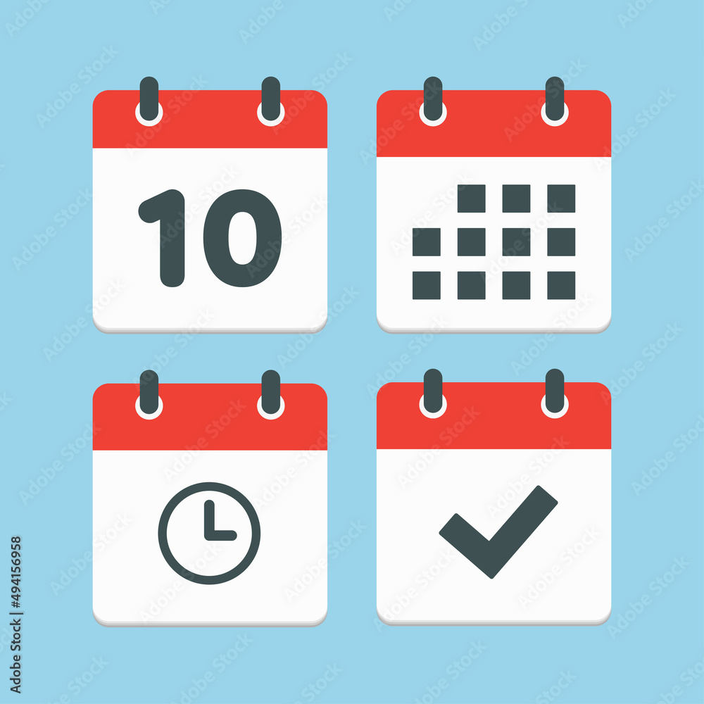 Icons calendar number 10, agenda app, timer, done Icons calendar number 10, agenda app, timer, done