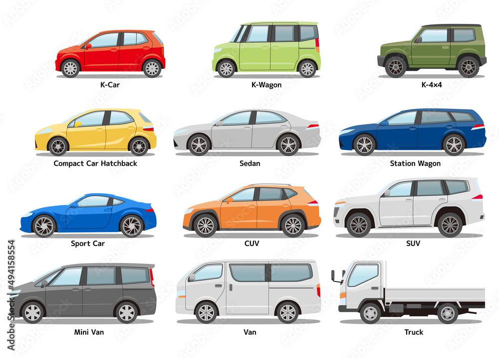 Car body types vector illustration - obrazy, fototapety, plakaty 
