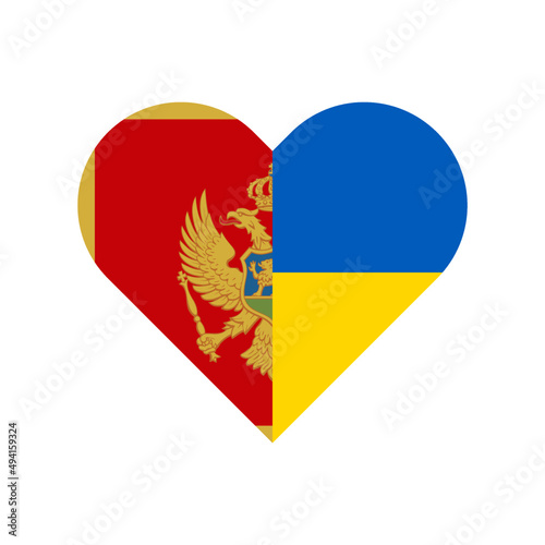heart shape icon with montenegro and ukraine flags. vector illustration isolated on white background