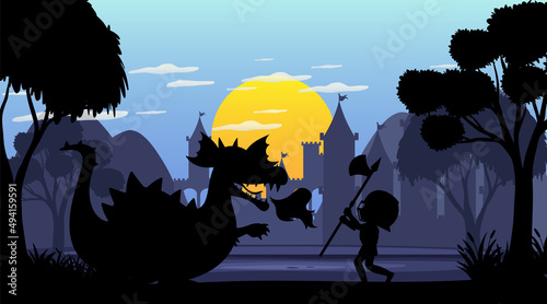 Silhouette medieval cartoon background