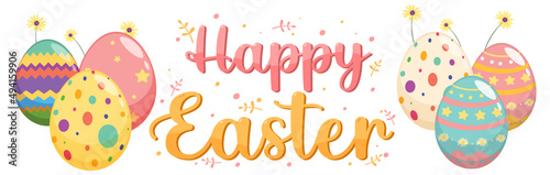 Happy Easter design with decorated eggs